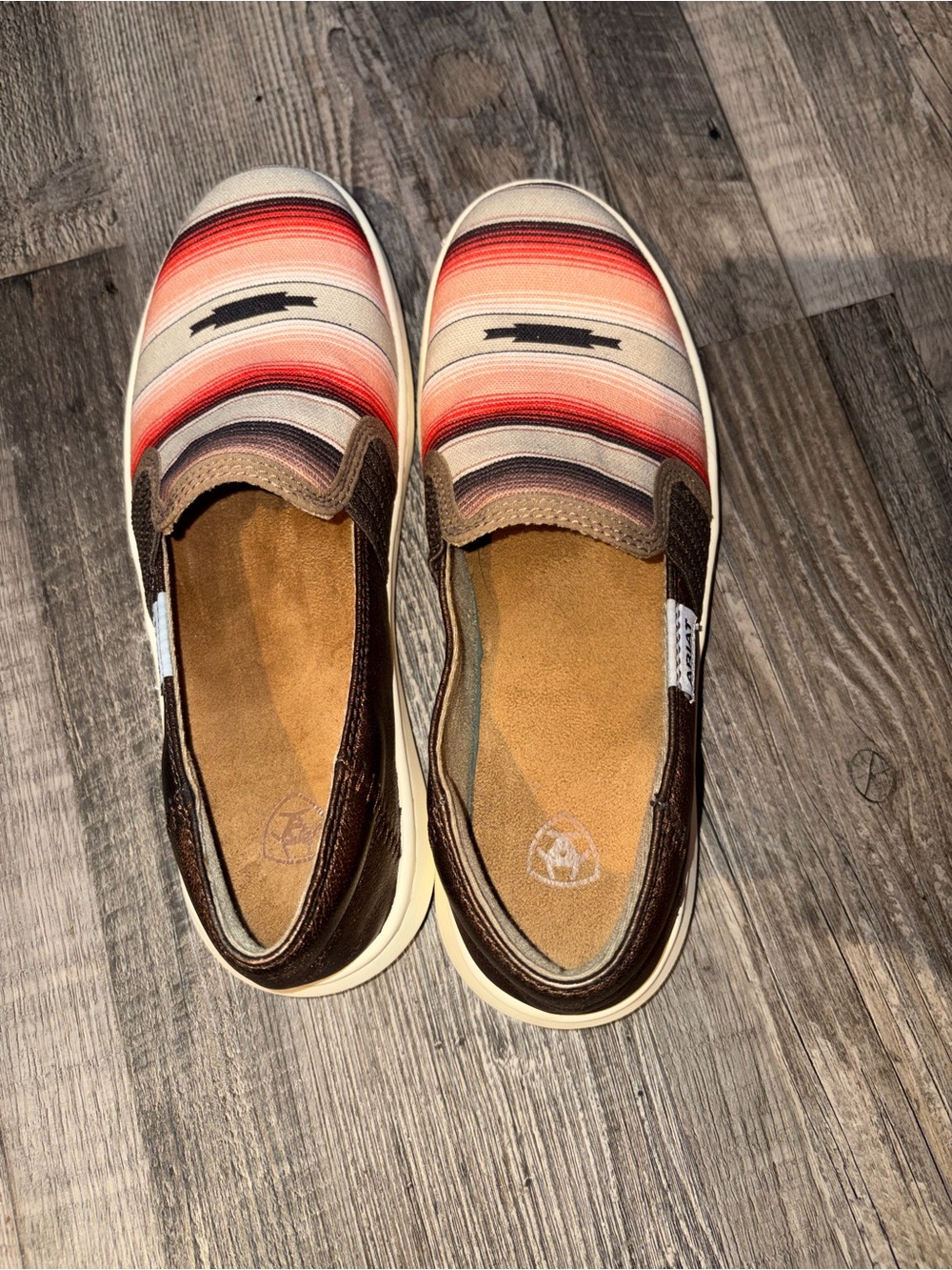 Ariat Slip-On Sneakers with Red, Pink, Brown and Cream Stripes